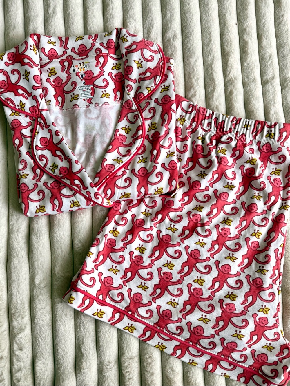 Roller Rabbit Original Pink Monkey Polo Pajama Set S NWOT